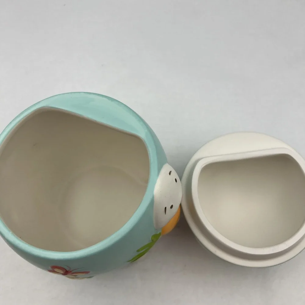 2010 Jelly Bean Candy Ceramic Blue Egg Carrot‎ Bunny Jar w Lid Easter